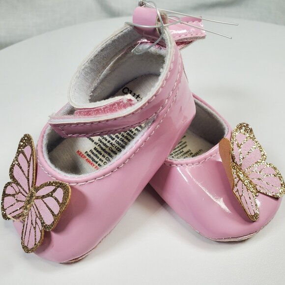 Pink Infant Shoes Butterfly Size 0-3 Months Never Worn - Picture 1 of 8
